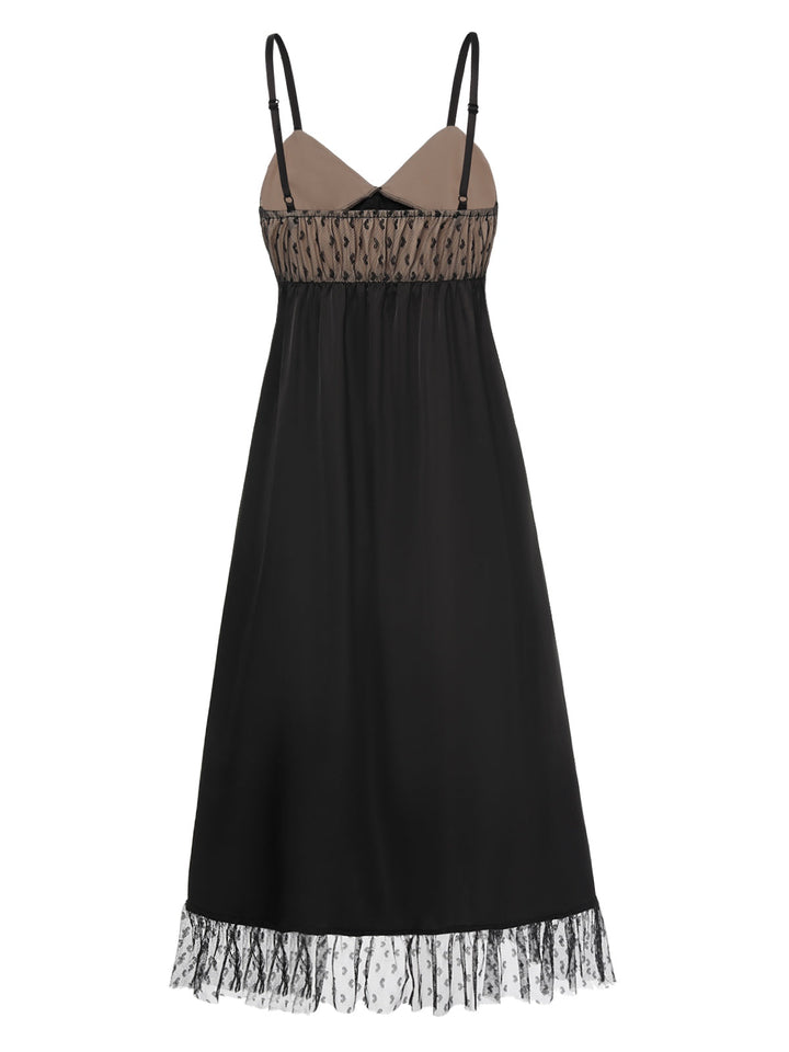 Black Heart Dots Mesh Bow Nightgown, vintage fashion, retro style - perfect for women who love vintage and retro fashion