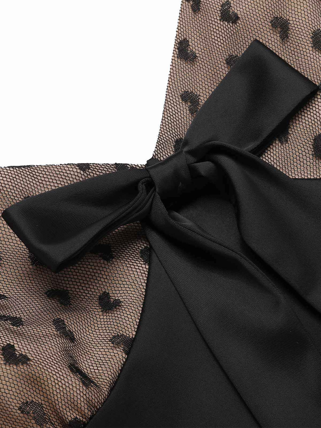 Black Heart Dots Mesh Bow Nightgown, vintage fashion, retro style - perfect for women who love vintage and retro fashion