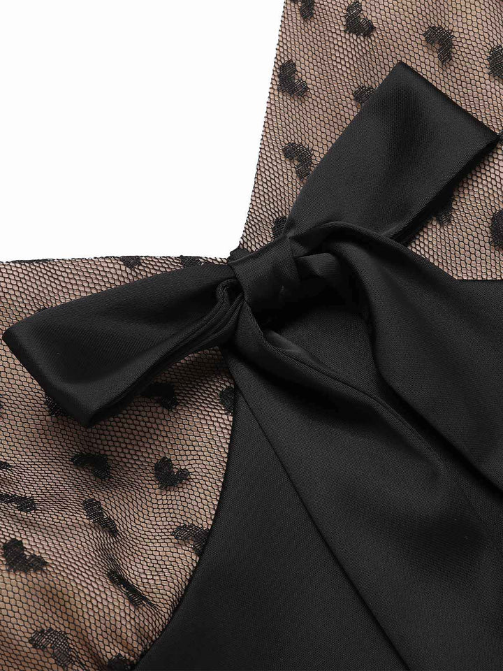 Black Heart Dots Mesh Bow Nightgown, vintage fashion, retro style - perfect for women who love vintage and retro fashion