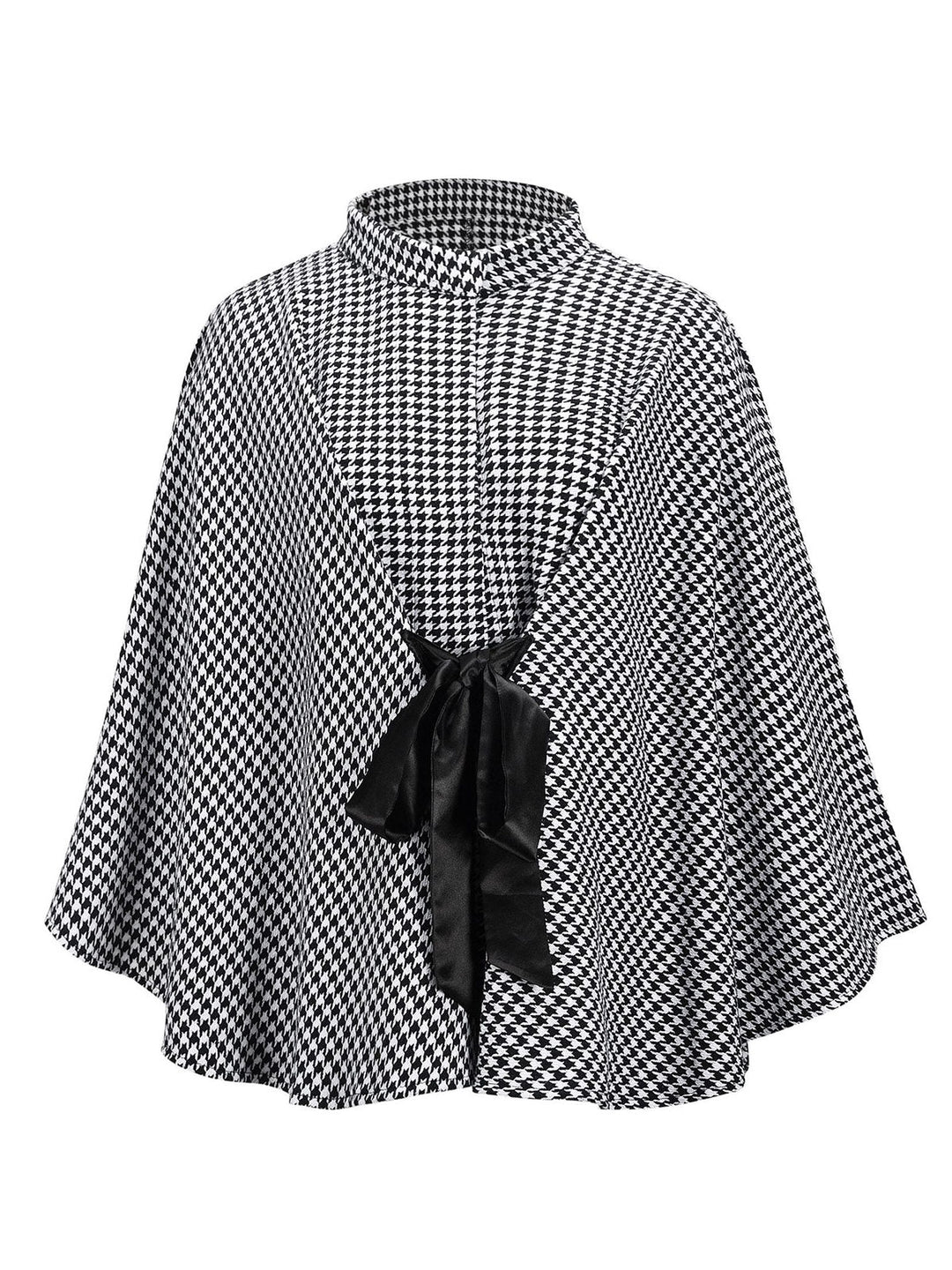 Black 1950s Houndstooth Lace-Up Cloak Coat - vintage fashion, style, classic black