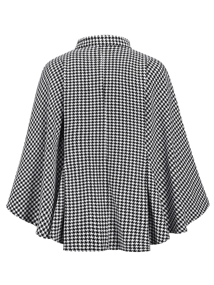 Black 1950s Houndstooth Lace-Up Cloak Coat - vintage fashion, style, classic black