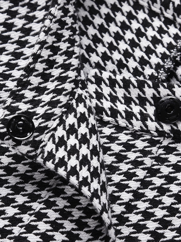Black 1950s Houndstooth Lace-Up Cloak Coat - vintage fashion, style, classic black