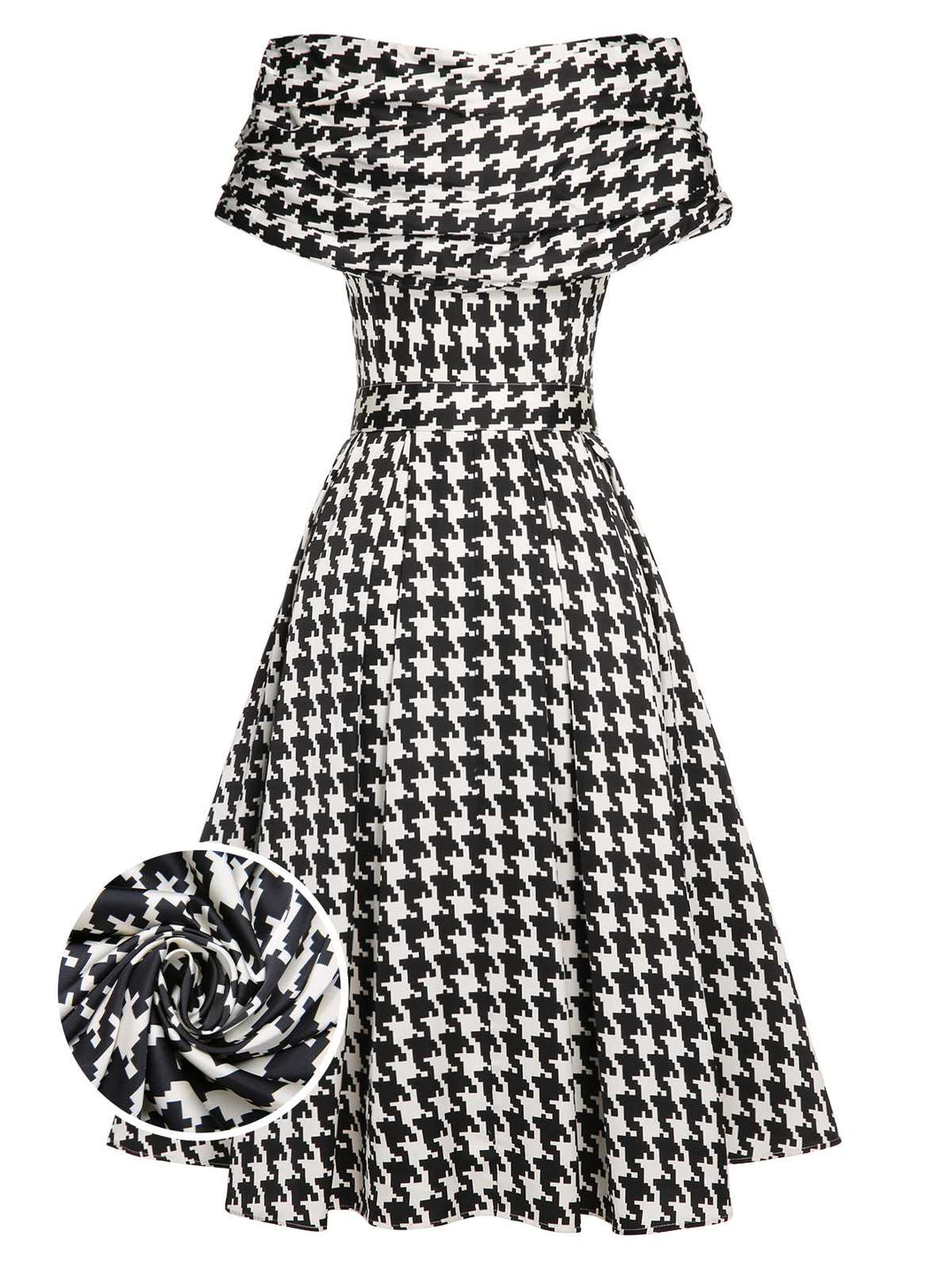 Black 1950s Houndstooth Short Sleeve Belted Dress: timeless style reimagined