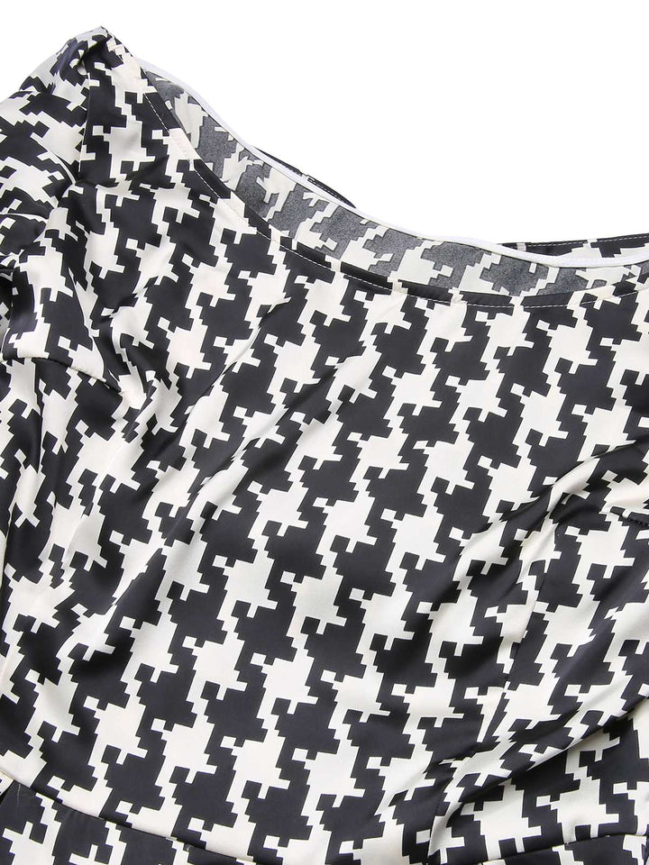 Black 1950s Houndstooth Short Sleeve Belted Dress: timeless style reimagined