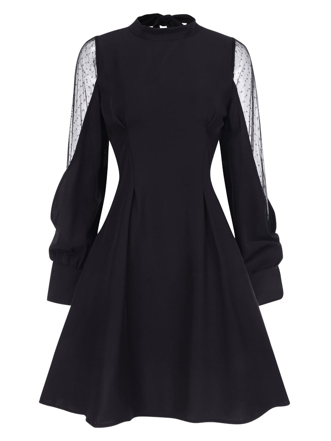 She slips into this Black 1950s Illusion Patchwork Sleeves Dress and suddenly it&