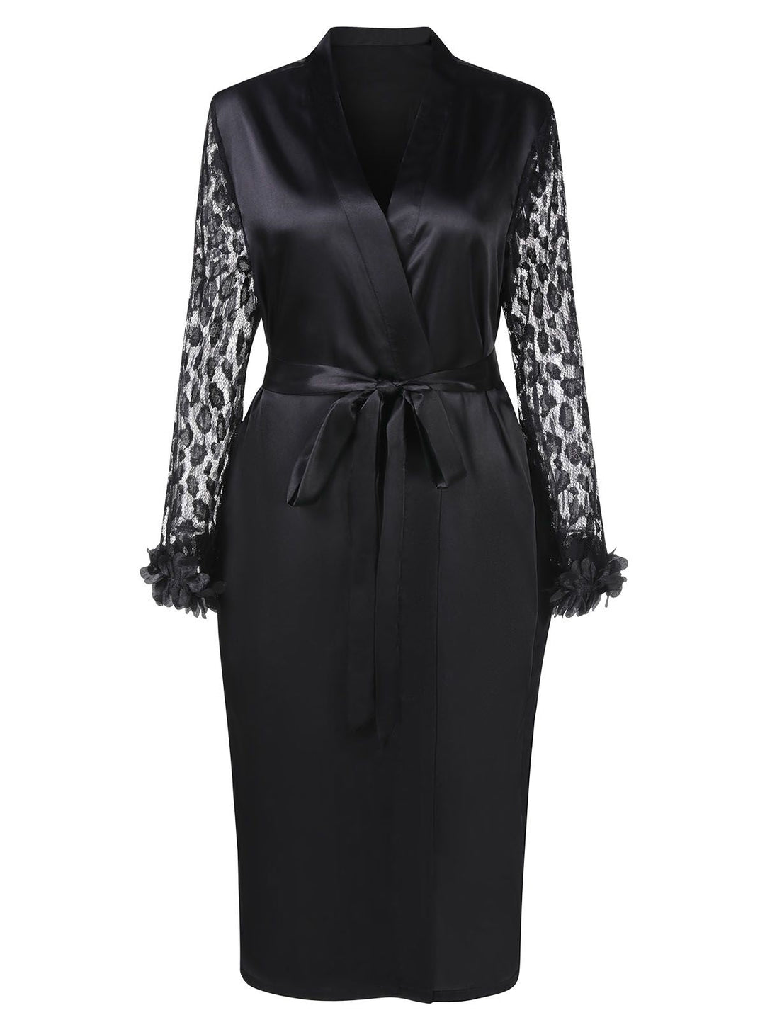 She slips into this Black Lace Belted Nightgowns and suddenly it&