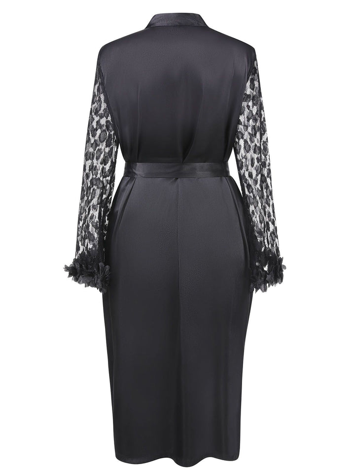 This Black Lace Belted Nightgowns wraps her in elegance, one twirl at a time