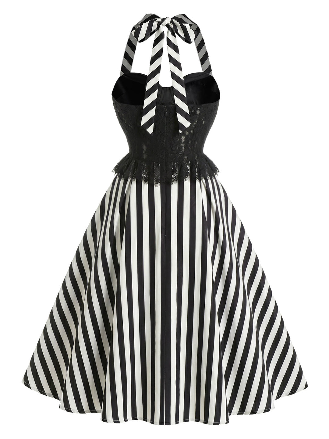 [Pre-Sale] Black 1950s Lace Halter Striped Dress 4