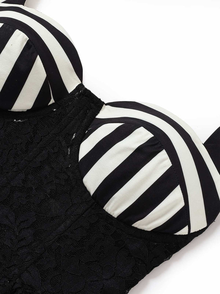 [Pre-Sale] Black 1950s Lace Halter Striped Dress 7