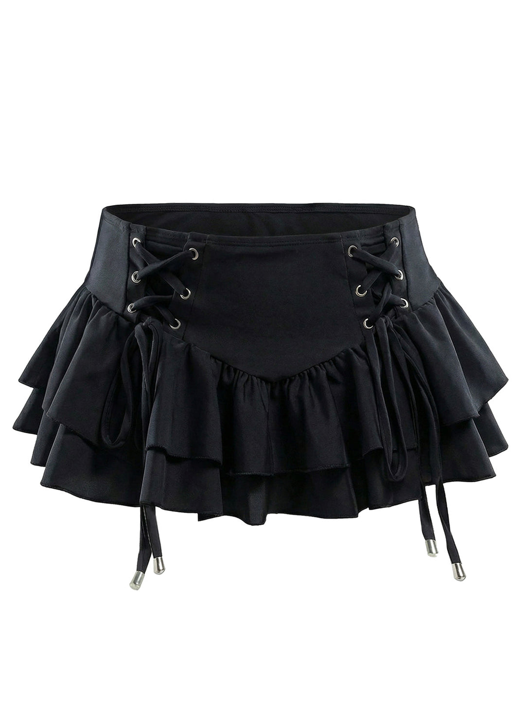 Black 1950s Lace Up Tiered Hem Skirt Cover Up - vintage skirt, retro style, classic black