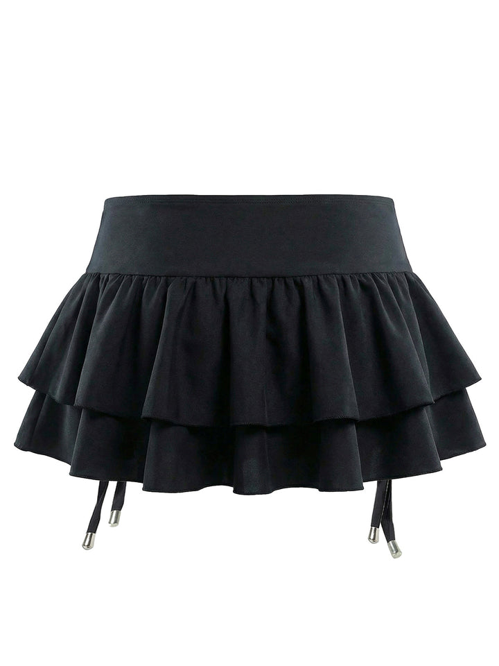 Black 1950s Lace Up Tiered Hem Skirt Cover Up - vintage skirt, retro style, classic black