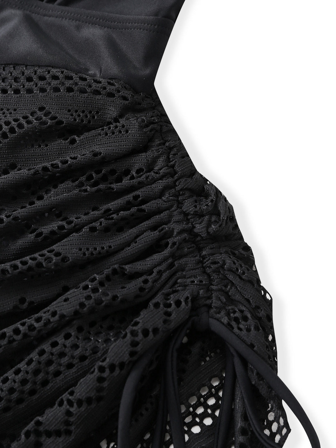Black 1950s Lace V-Neck Ruched One-Piece Swimsuit | vintage swimwear, retro swimsuit, pin-up style - perfect for retro fashion enthusiasts