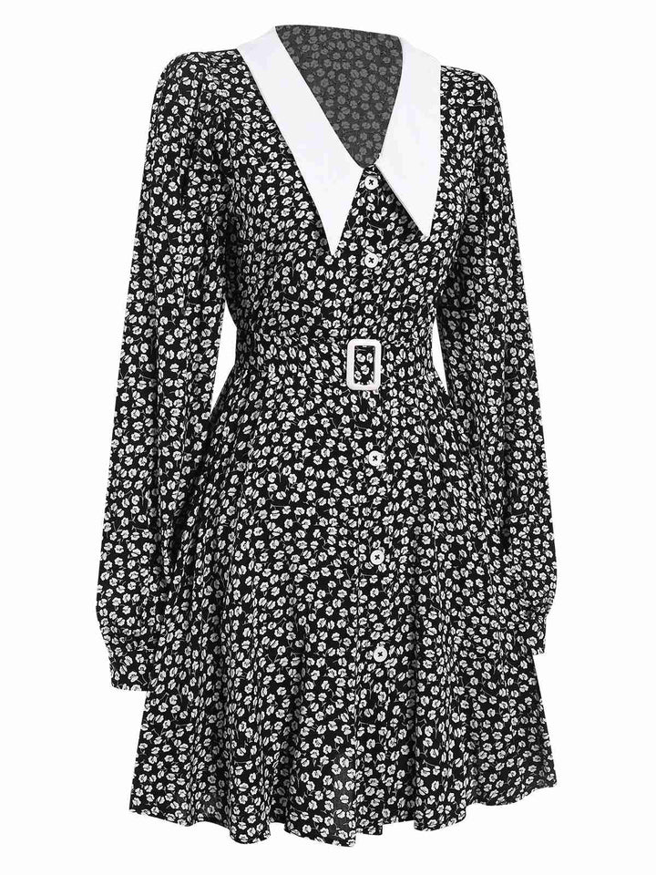 Black 1950s Lapel Lantern Sleeves Ditsy Floral Dress, vintage dress, retro fashion, rockabilly, pin-up fashion - perfect for women who love vintage and retro fashion