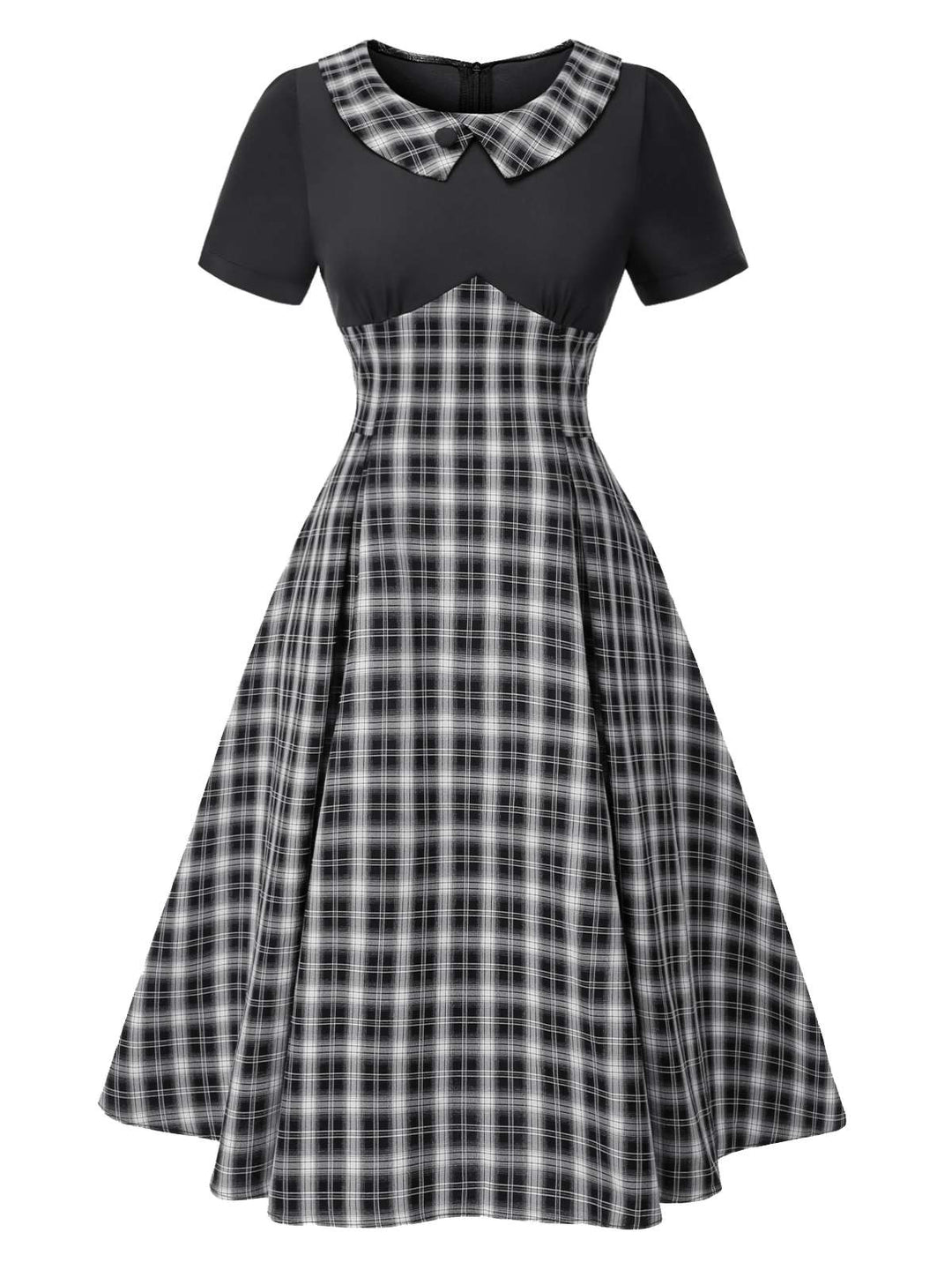 Black 1950s Lapel Pleated Plaid Patchwork Dress, vintage dress, retro fashion, rockabilly, pin-up fashion - perfect for women who love vintage and retro fashion