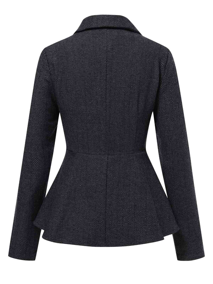 Black 1950s Lapel Ruffles Double Breasted Jacket, vintage coat, retro outerwear - perfect for women who love vintage and retro fashion