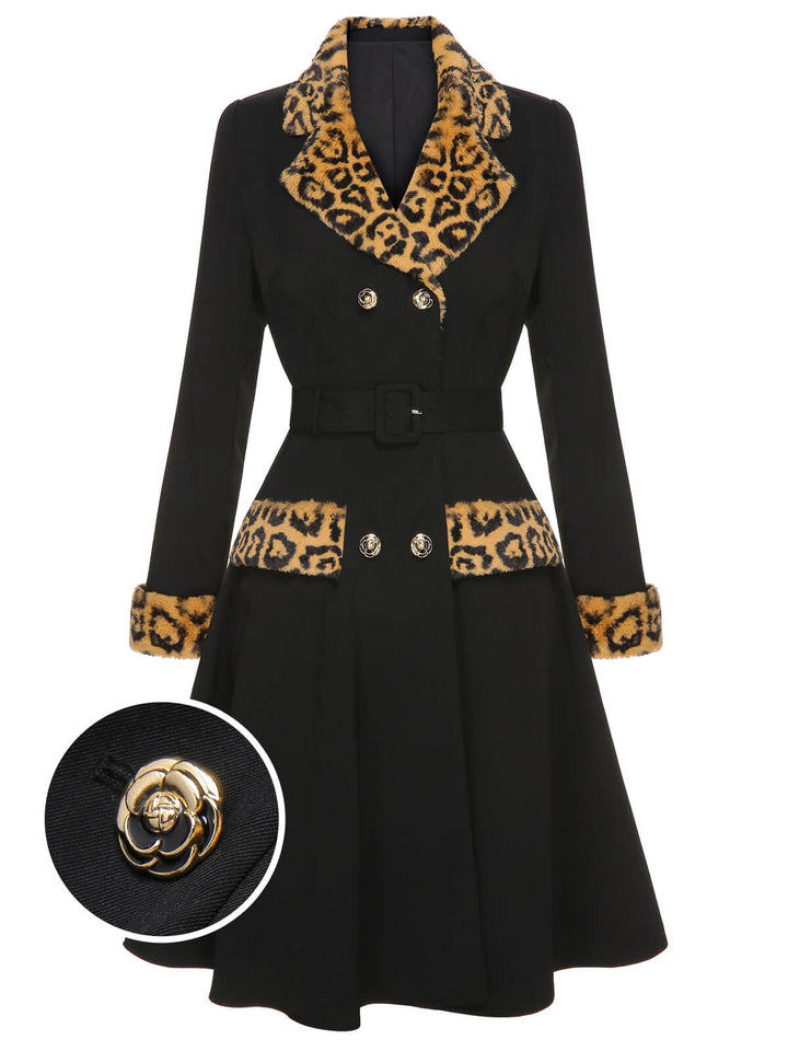 Black 1950s Leopard Lapel Pocket Coat, vintage coat, outerwear - perfect for women who love vintage and fashion