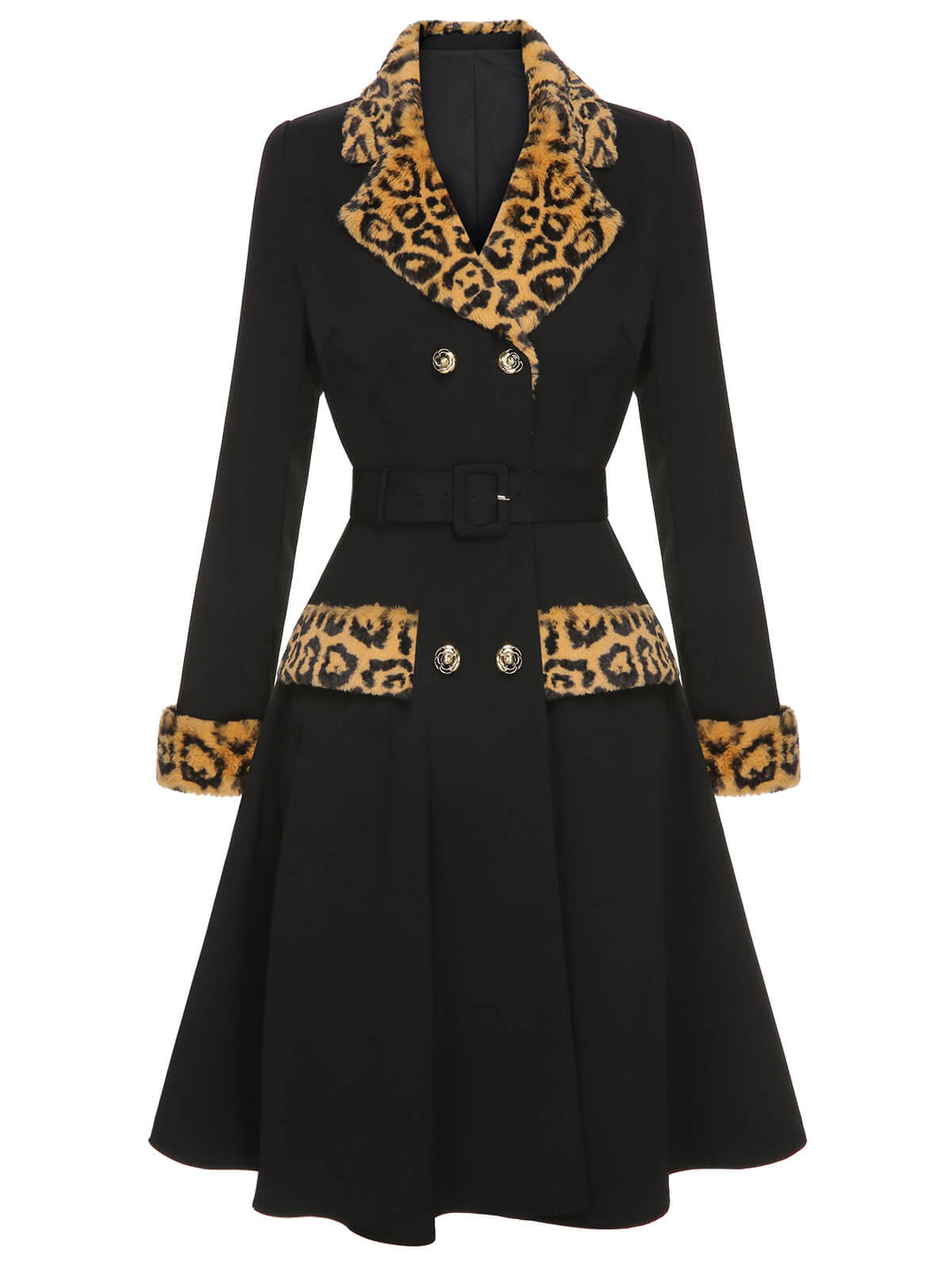 Black 1950s Leopard Lapel Pocket Coat, vintage coat, outerwear - perfect for women who love vintage and fashion