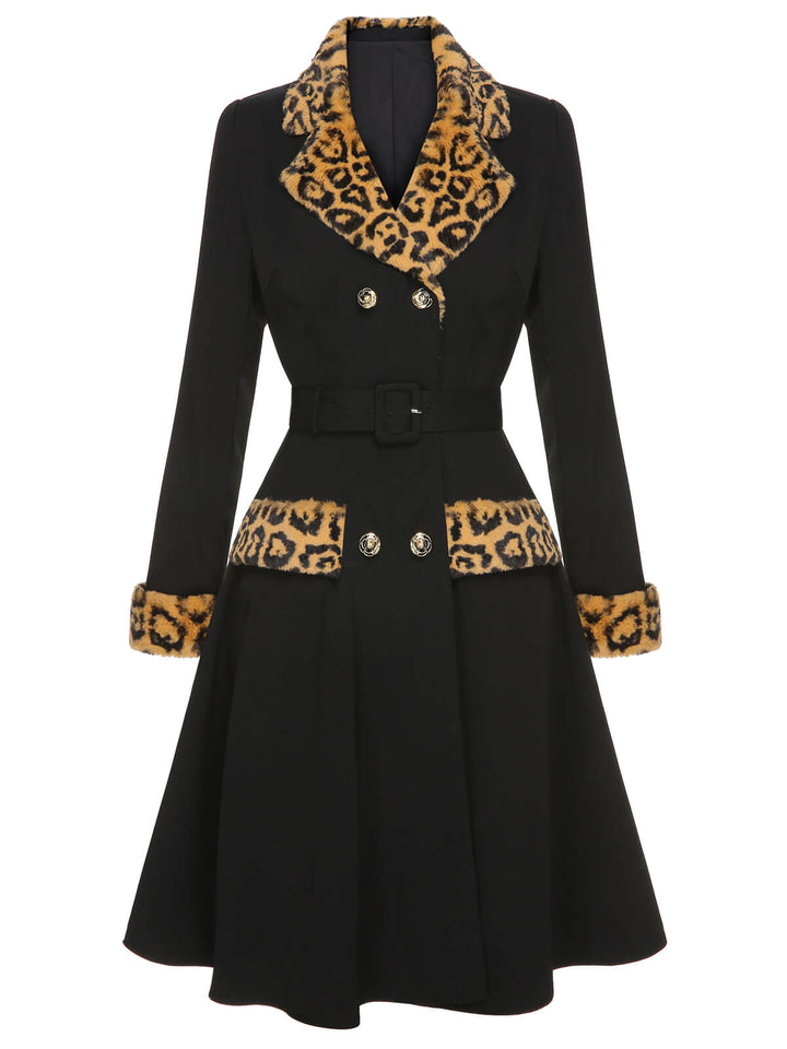Black 1950s Leopard Lapel Pocket Coat, vintage coat, outerwear - perfect for women who love vintage and fashion