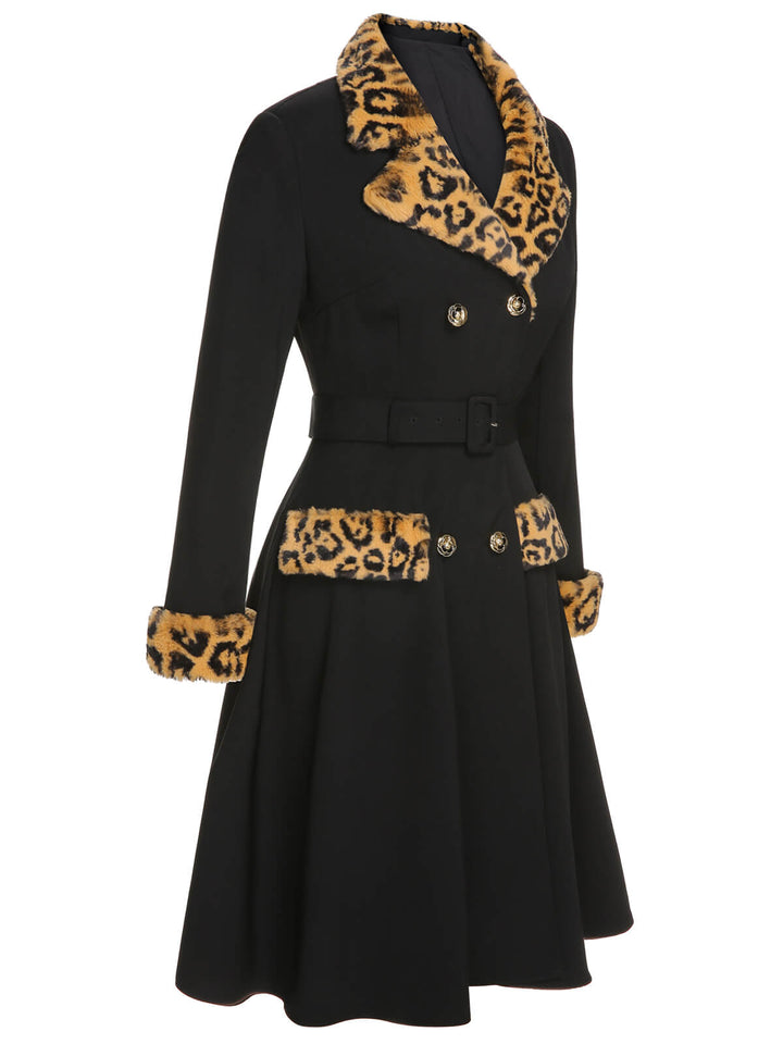 Black 1950s Leopard Lapel Pocket Coat, vintage coat, outerwear - perfect for women who love vintage and fashion