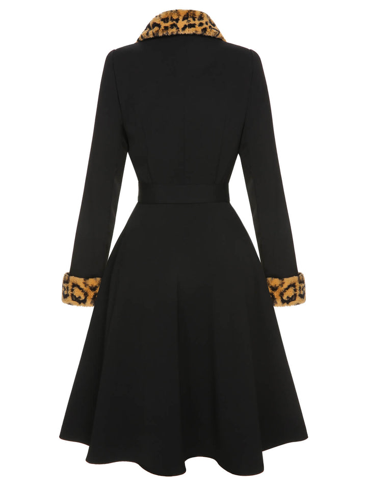 Black 1950s Leopard Lapel Pocket Coat, vintage coat, outerwear - perfect for women who love vintage and fashion