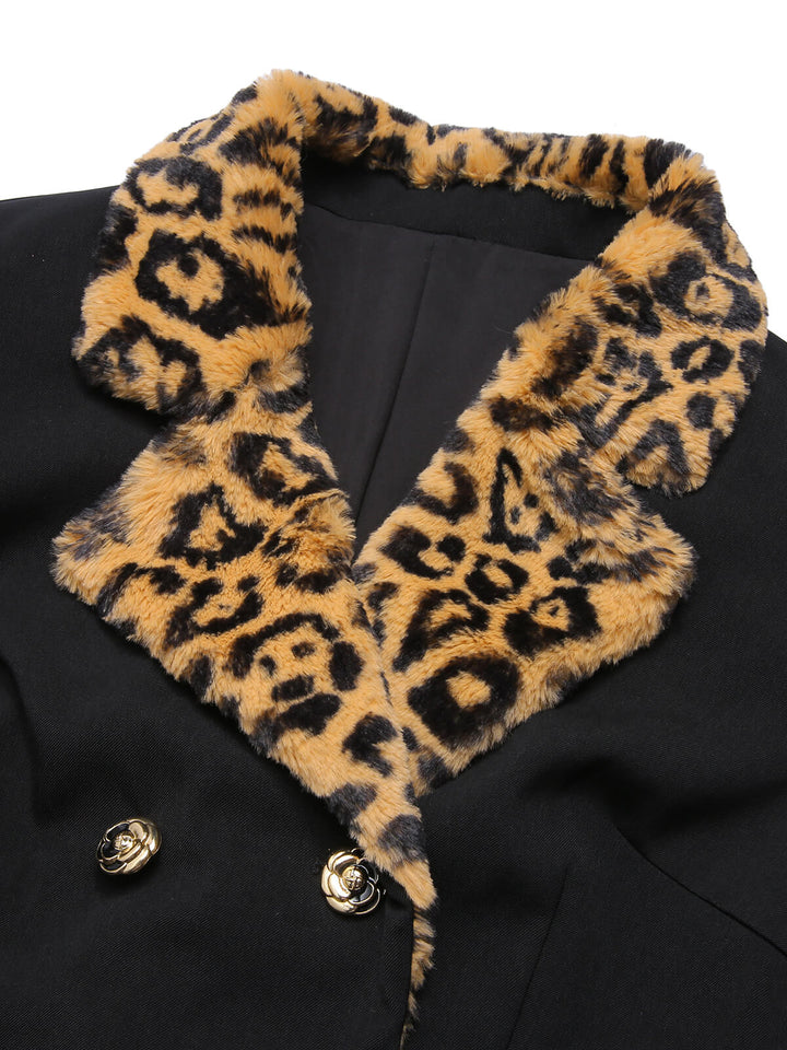 Black 1950s Leopard Lapel Pocket Coat, vintage coat, outerwear - perfect for women who love vintage and fashion