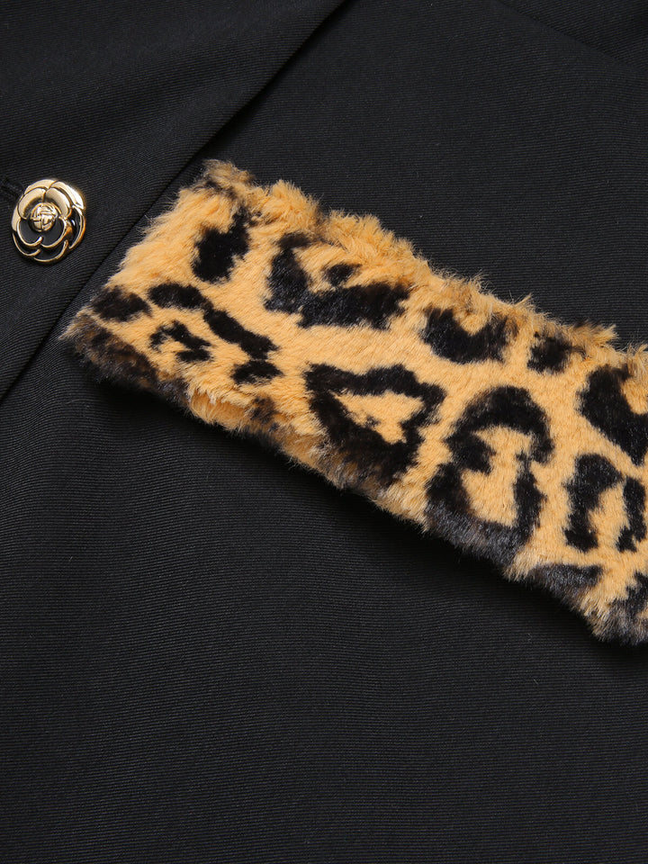 Black 1950s Leopard Lapel Pocket Coat, vintage coat, outerwear - perfect for women who love vintage and fashion