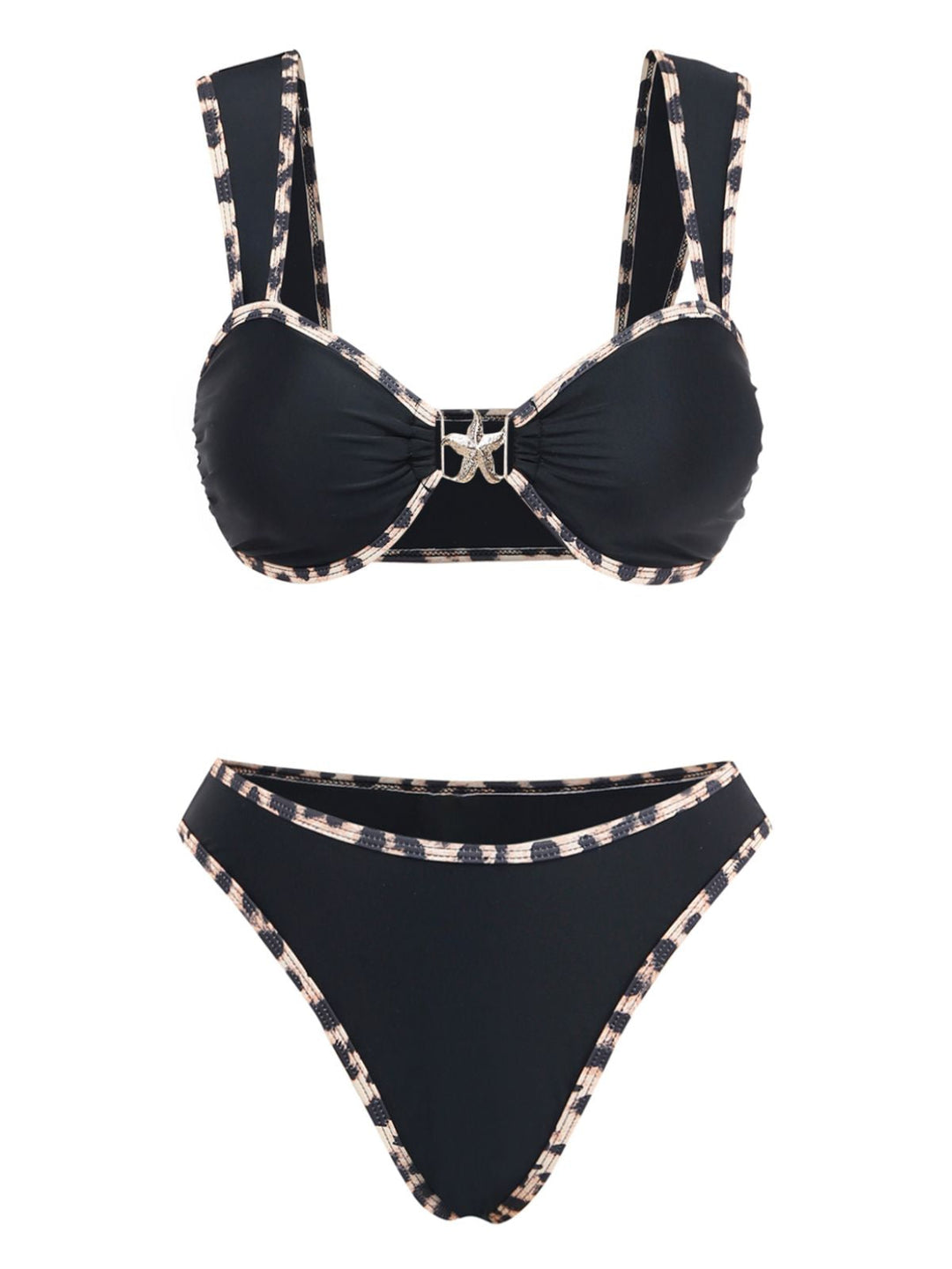Black Leopard Trim Metal Starfish Bikini Set - vintage swimsuit, swimwear for vintage lovers