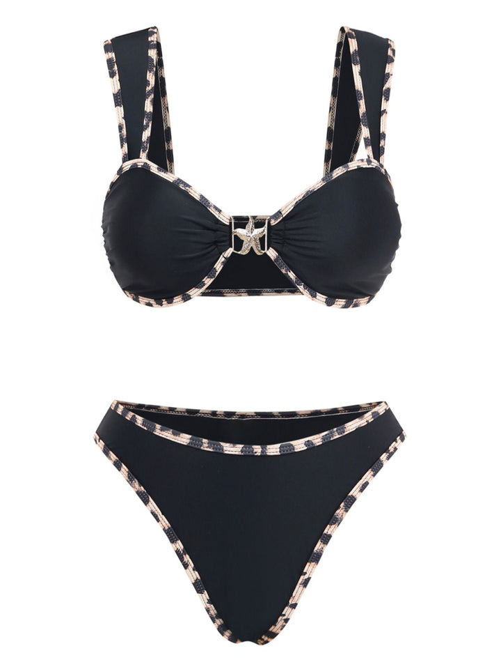 Black Leopard Trim Metal Starfish Bikini Set - vintage swimsuit, swimwear for vintage lovers