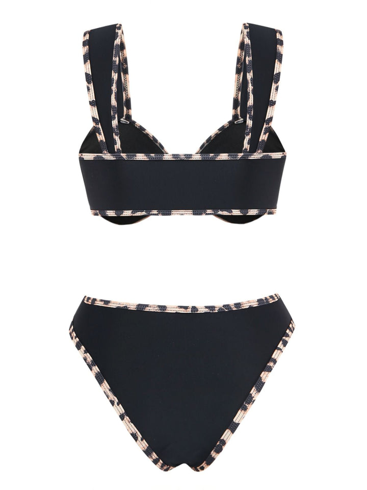 Black Leopard Trim Metal Starfish Bikini Set - vintage swimsuit, swimwear for vintage lovers