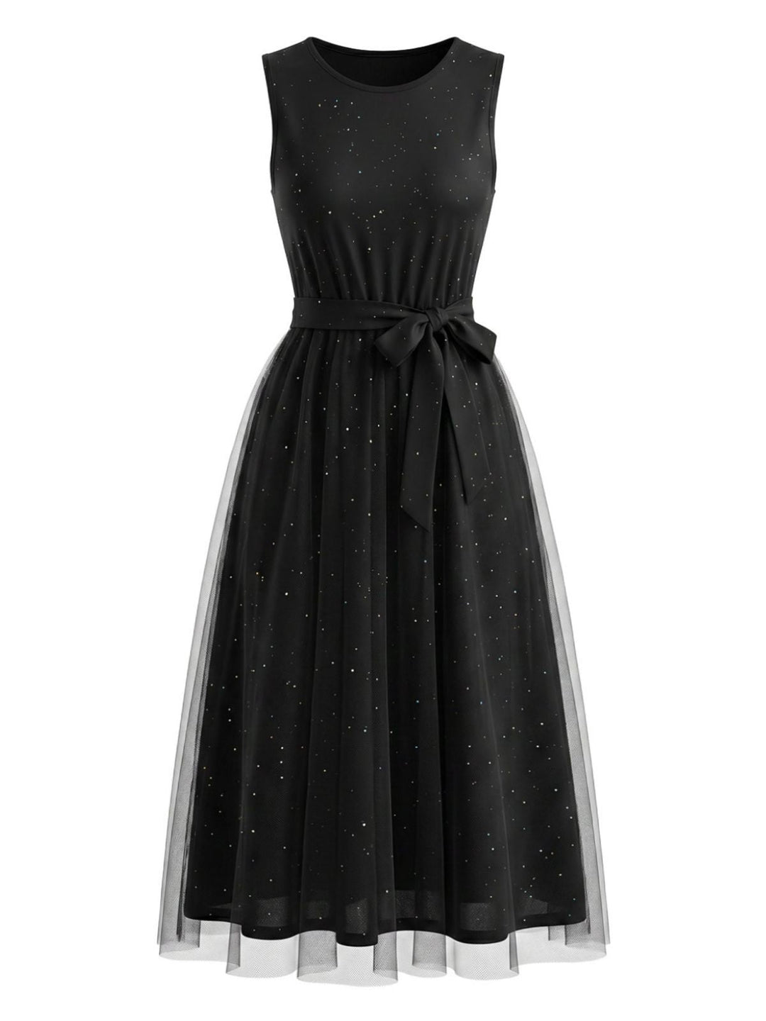 Black 1950s Mesh Patchwork Sequins Sleeveless Dress, vintage dress, retro fashion, rockabilly, pin-up fashion - perfect for women who love vintage and retro fashion