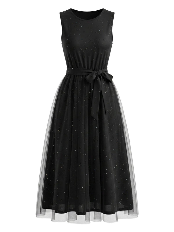 Black 1950s Mesh Patchwork Sequins Sleeveless Dress, vintage dress, retro fashion, rockabilly, pin-up fashion - perfect for women who love vintage and retro fashion