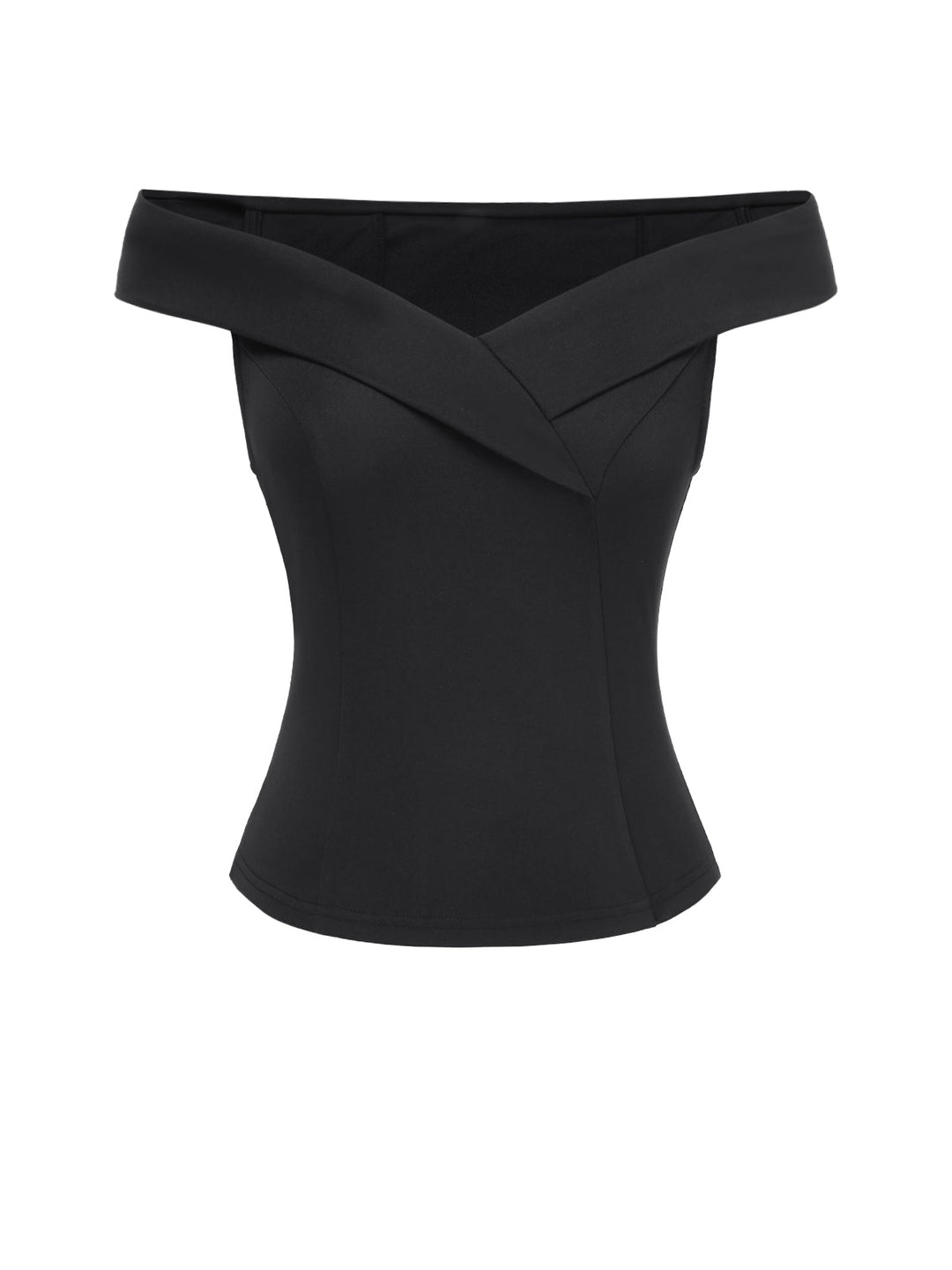 Black 1950s Off-Shoulder Solid Top - vintage fashion, retro style, classic black