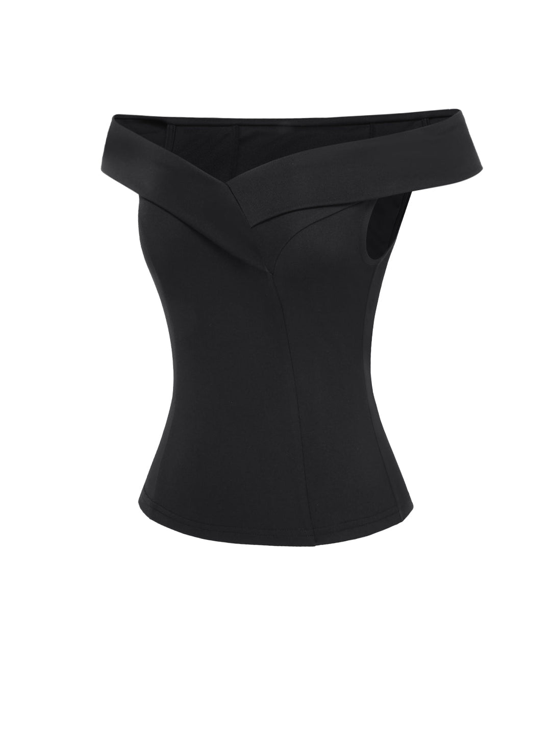 Black 1950s Off-Shoulder Solid Top - vintage fashion, retro style, classic black