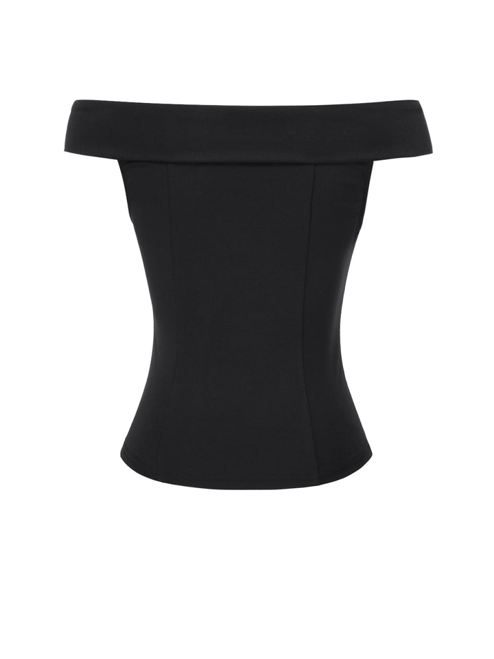 Black 1950s Off-Shoulder Solid Top - vintage fashion, retro style, classic black
