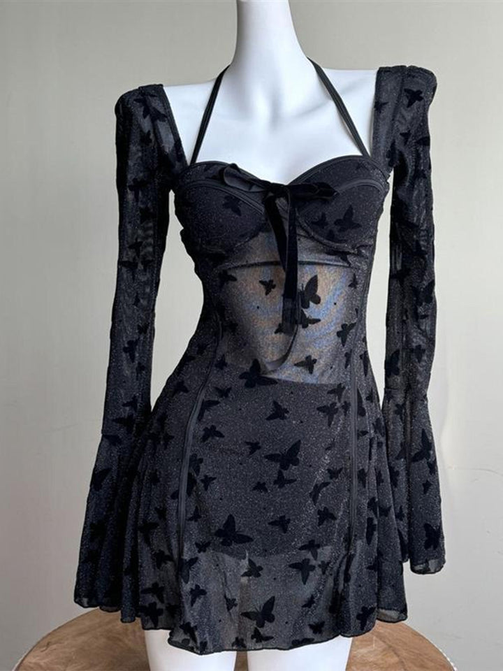 Black 1950s One Piece Halter Swimsuit - vintage swimsuit, pin-up style, classic black