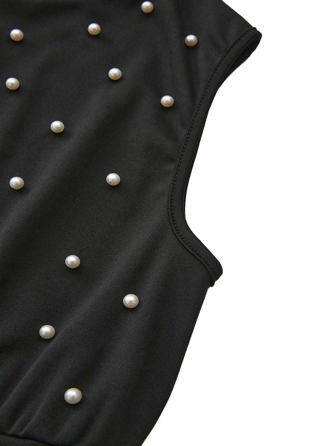 Black 1950s Pearl Beading Bow Belt Jumpsuit - vintage jumpsuit, retro fashion, classic black