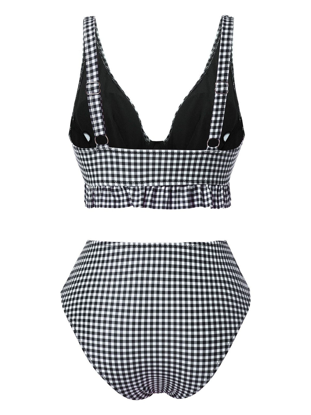 1950s Plaid Deep VNeck Ruffled | 1950s | vintage swimsuit, retro beachwear
