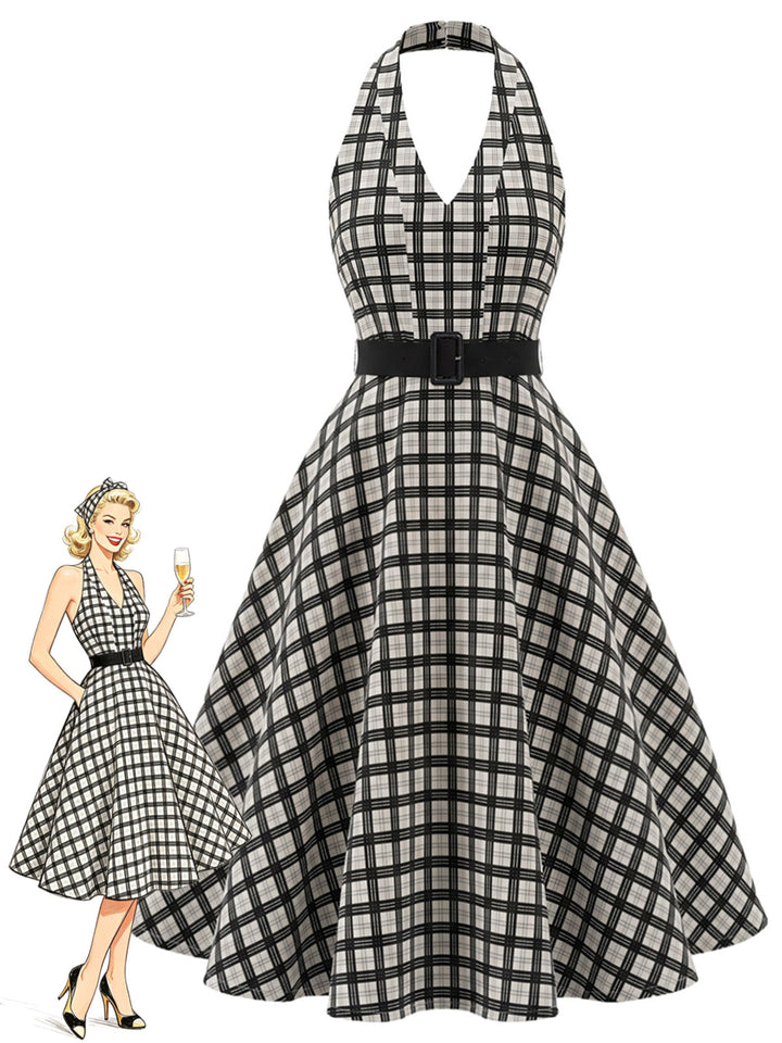 [Pre-Sale] Bbww 1950s Plaid Floral V Neck Dress 2