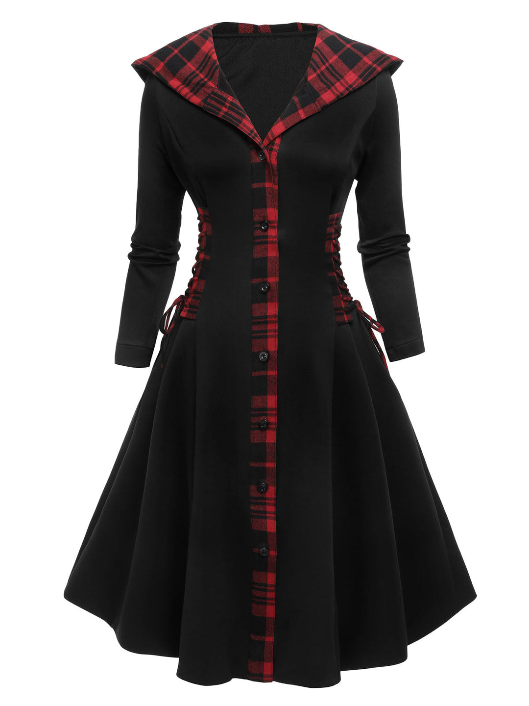Black 1950s Plaid Hooded Swing Dress, vintage dress, retro fashion, rockabilly, pin-up fashion - perfect for women who love vintage and retro fashion