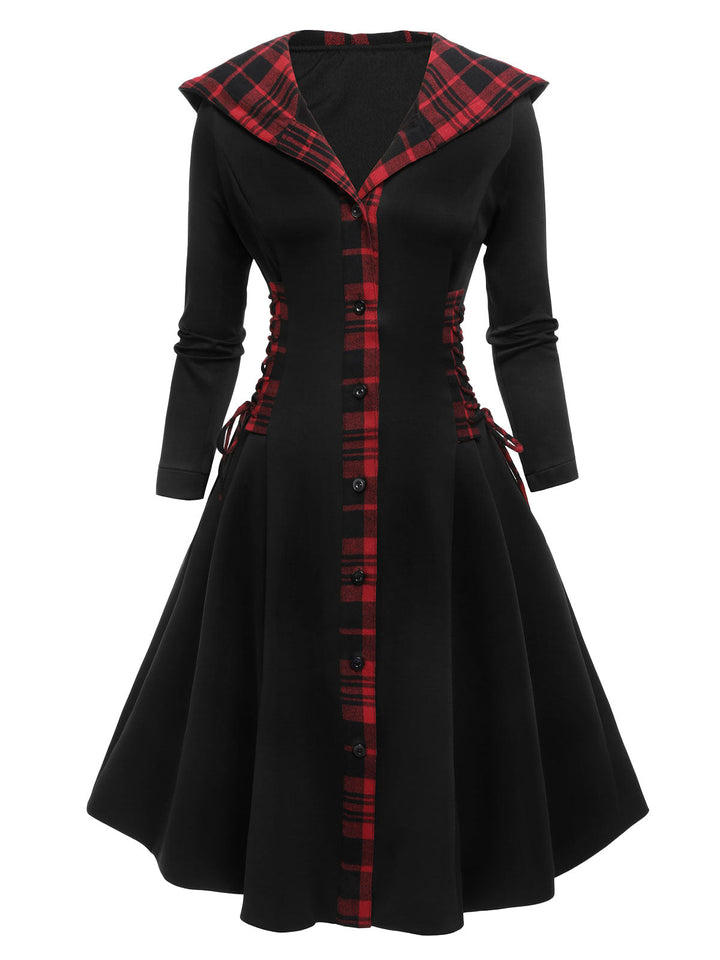 Black 1950s Plaid Hooded Swing Dress, vintage dress, retro fashion, rockabilly, pin-up fashion - perfect for women who love vintage and retro fashion