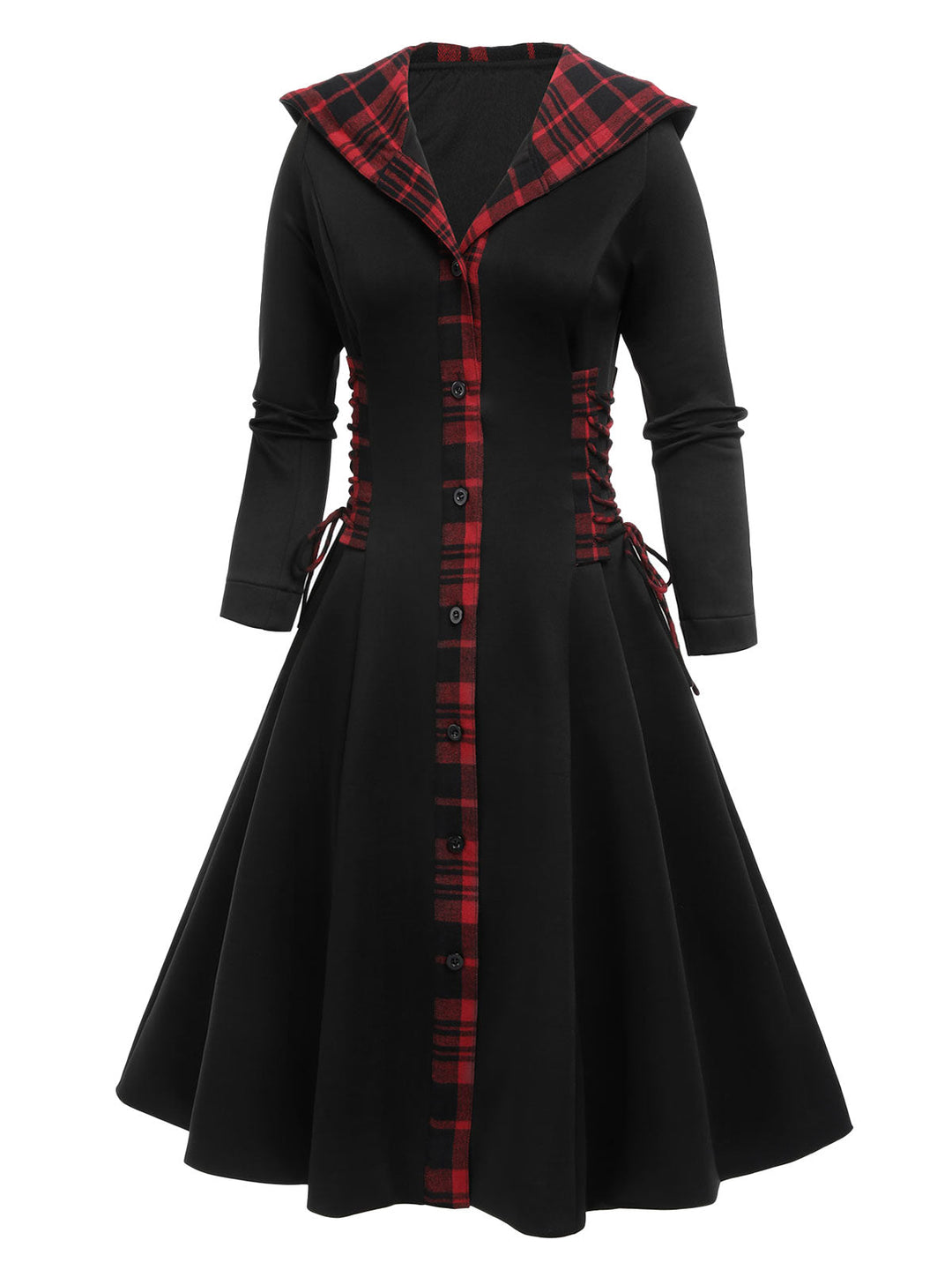 Black 1950s Plaid Hooded Swing Dress, vintage dress, retro fashion, rockabilly, pin-up fashion - perfect for women who love vintage and retro fashion