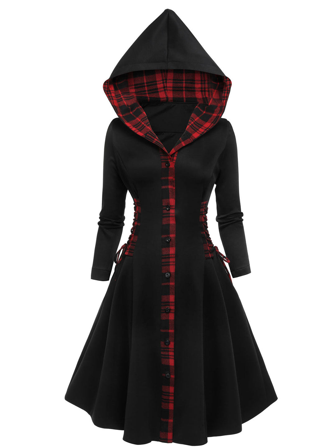 Black 1950s Plaid Hooded Swing Dress, vintage dress, retro fashion, rockabilly, pin-up fashion - perfect for women who love vintage and retro fashion