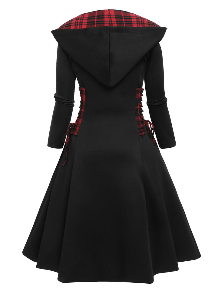 Black 1950s Plaid Hooded Swing Dress, vintage dress, retro fashion, rockabilly, pin-up fashion - perfect for women who love vintage and retro fashion