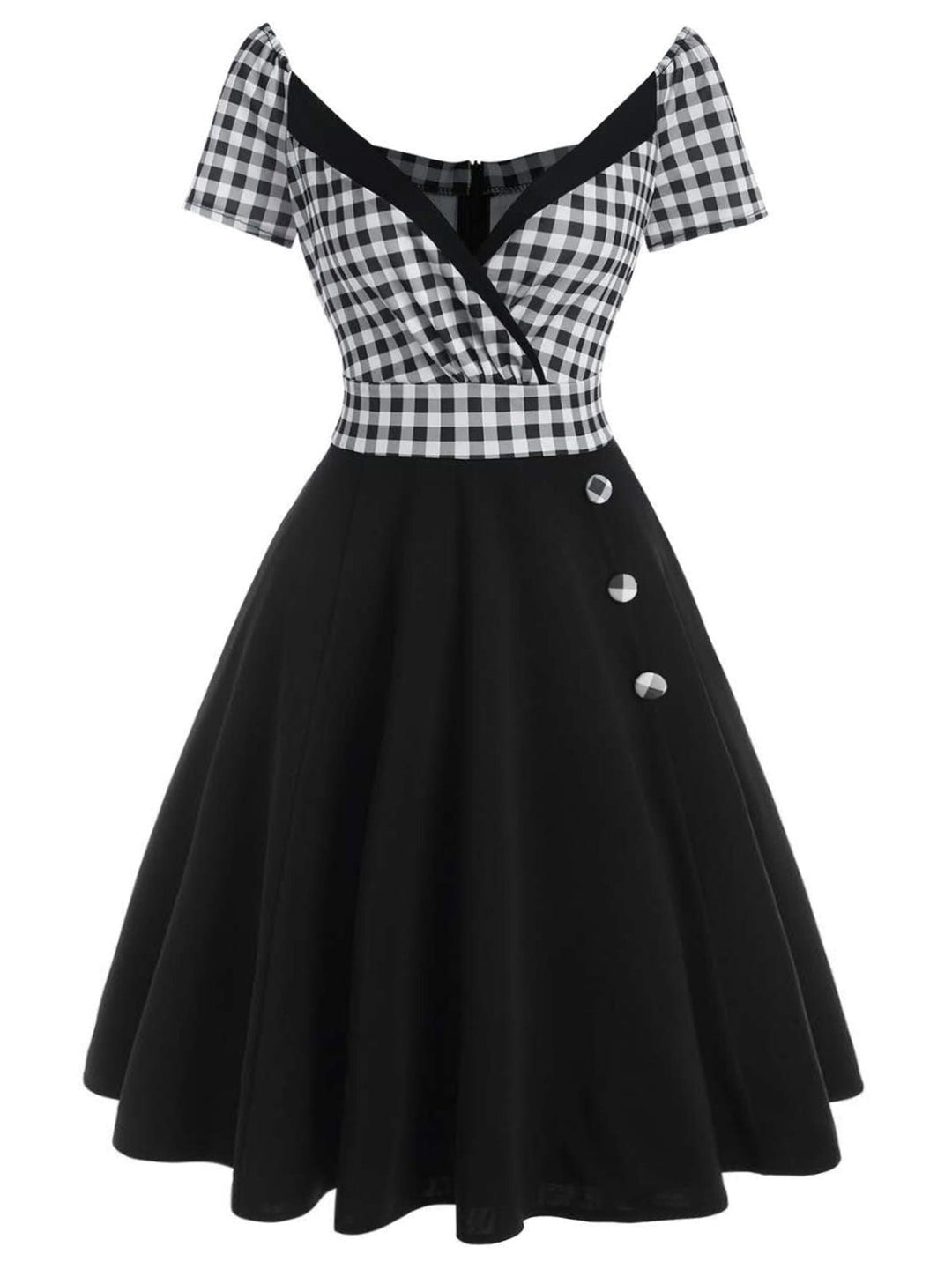 Black 1950s Plaids Button Swing Dress: timeless style reimagined