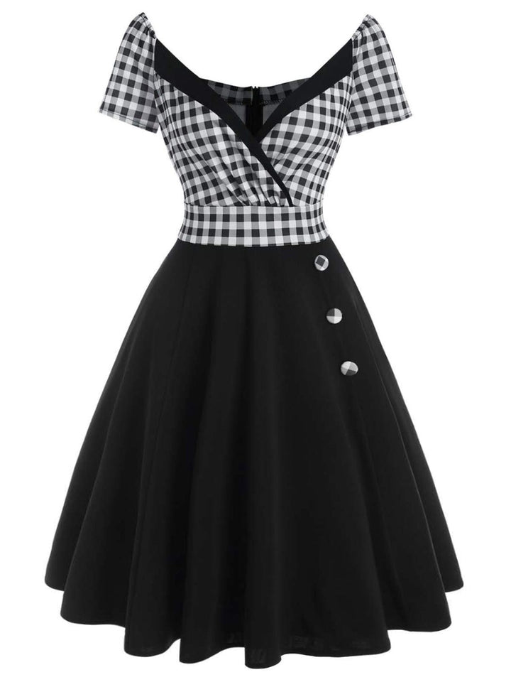 Black 1950s Plaids Button Swing Dress: timeless style reimagined