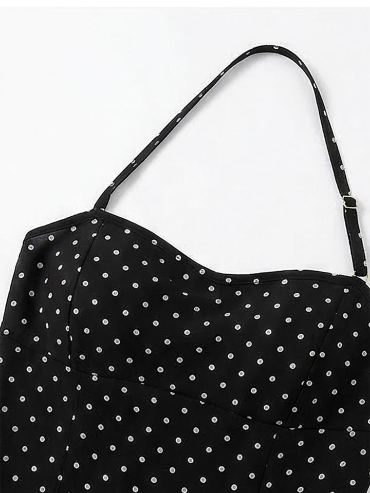 Black 1950s Polka Dot Halter Backless Swim Dress | vintage dress, retro fashion, elegant style - perfect for retro fashion enthusiasts