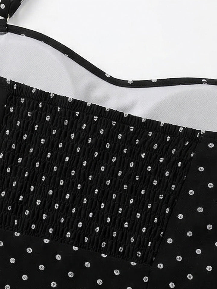 Black 1950s Polka Dot Halter Backless Swim Dress - vintage dress, retro fashion, elegant style for vintage lovers