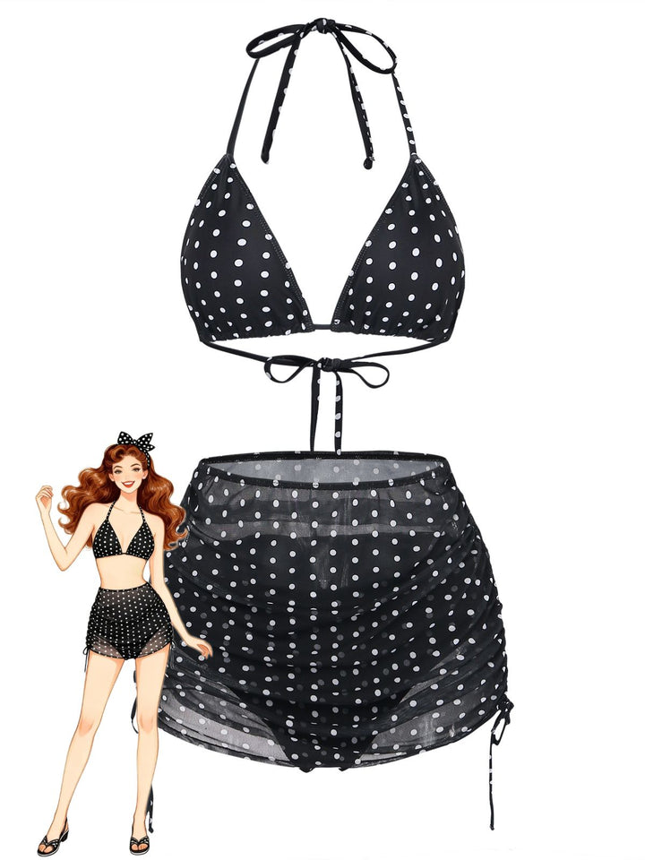 Black 1950s Ruched Tankini Set
