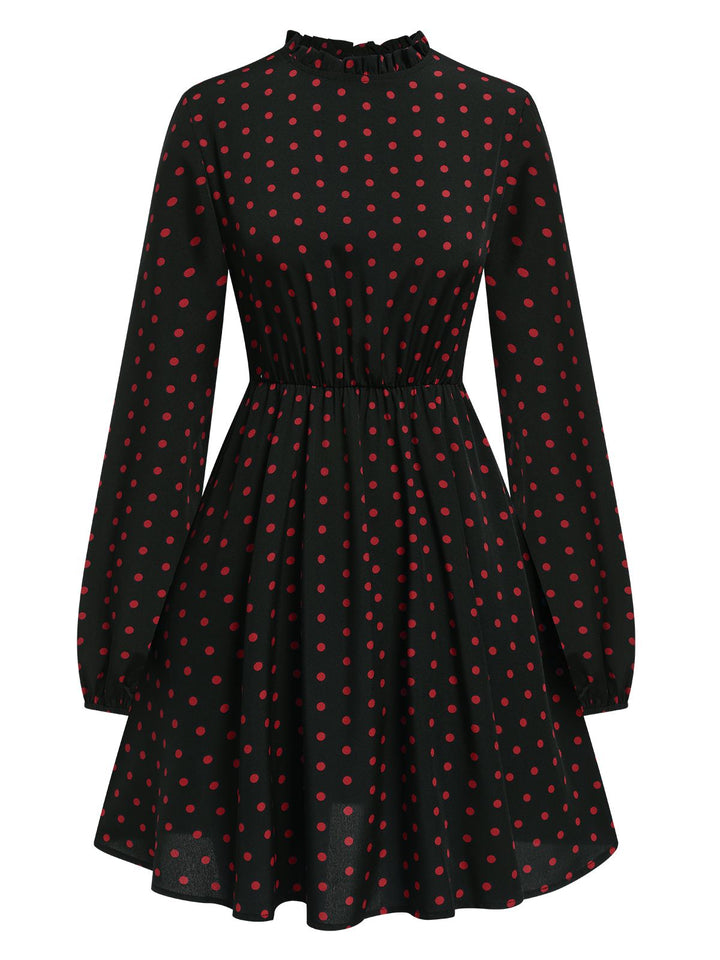 Black 1950s Polka Dot Long Sleeves Dress, vintage dress, retro fashion, rockabilly, pin-up fashion - perfect for women who love vintage and retro fashion