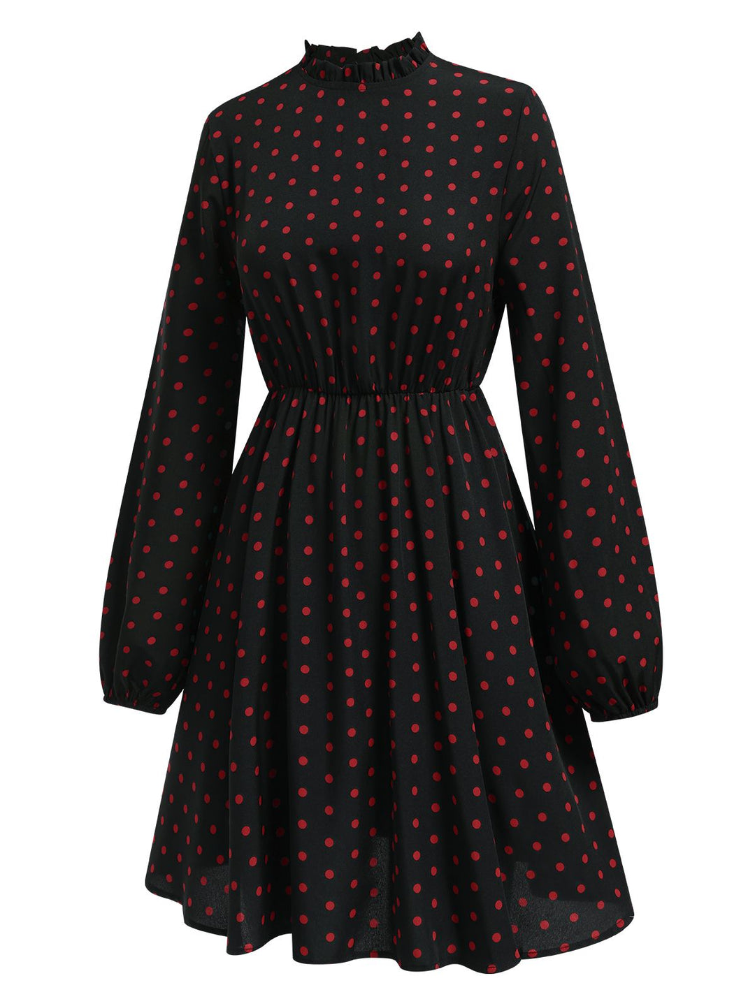 Black 1950s Polka Dot Long Sleeves Dress, vintage dress, retro fashion, rockabilly, pin-up fashion - perfect for women who love vintage and retro fashion